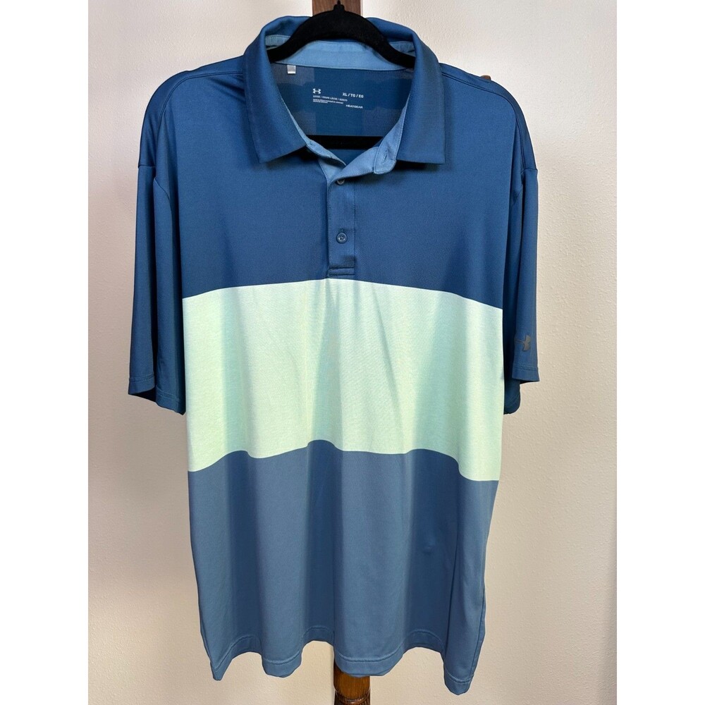 Under Armour Polo Shirt HeatGear Men’s XL Blue Green Colorblock Golf
